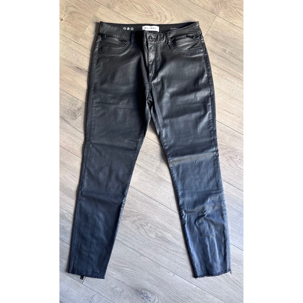 DL1961 Margaux InstaSculpt Coated Black Skinny Jeans Size 32 Ankle Zip